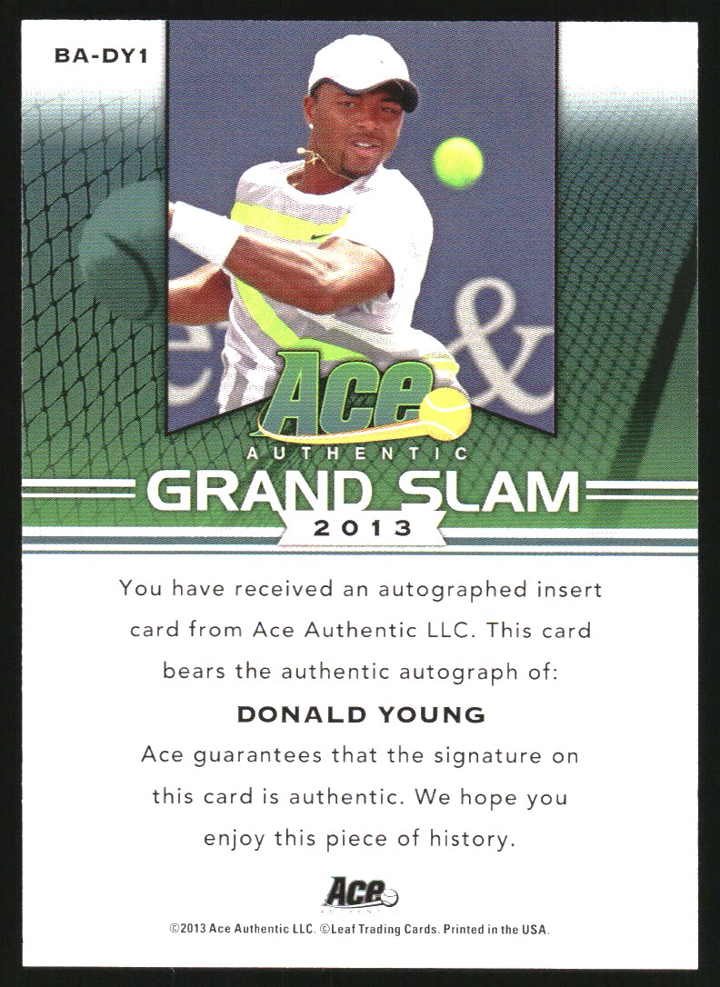 2013 Ace Authentic Grand Slam #BADY1 Donald Young back image