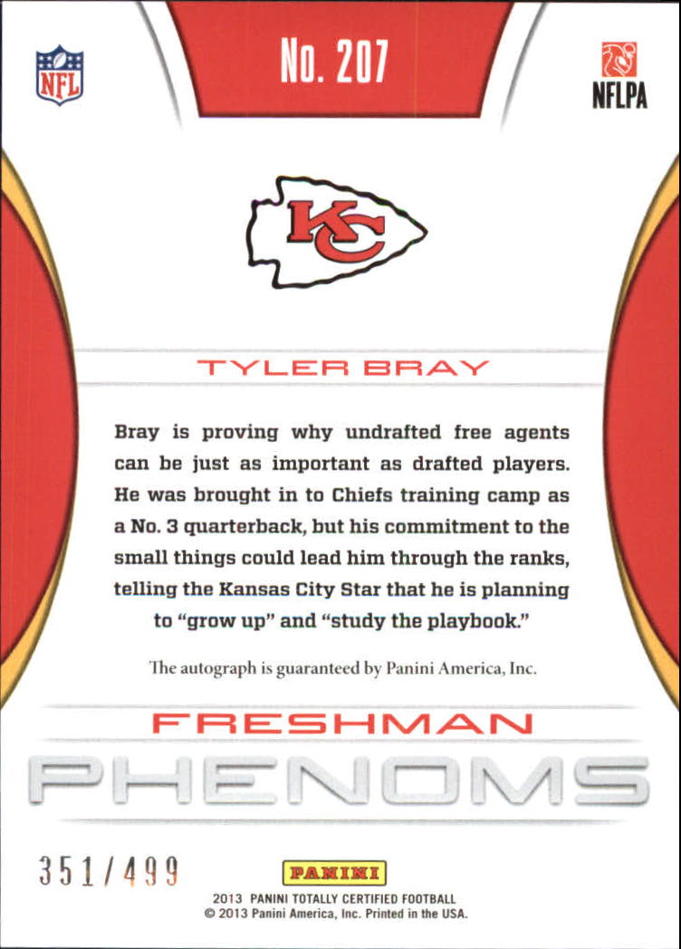 2013 Totally Certified #207 Tyler Bray AU/499 RC back image