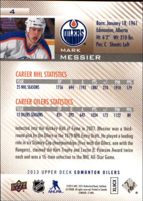 2013-14 Upper Deck Edmonton Oilers #4 Mark Messier back image