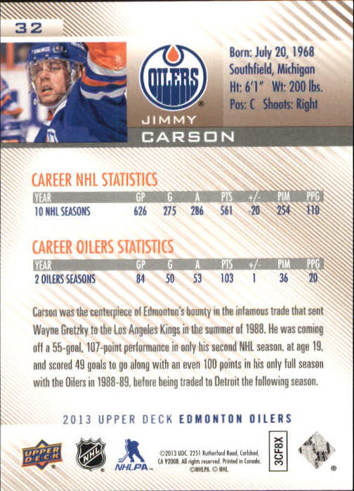2013-14 Upper Deck Edmonton Oilers #32 Jimmy Carson back image
