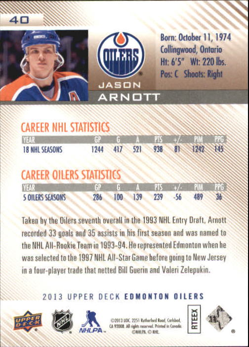 2013-14 Upper Deck Edmonton Oilers #40 Jason Arnott back image