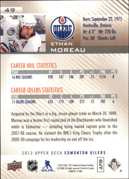 2013-14 Upper Deck Edmonton Oilers #49 Ethan Moreau back image