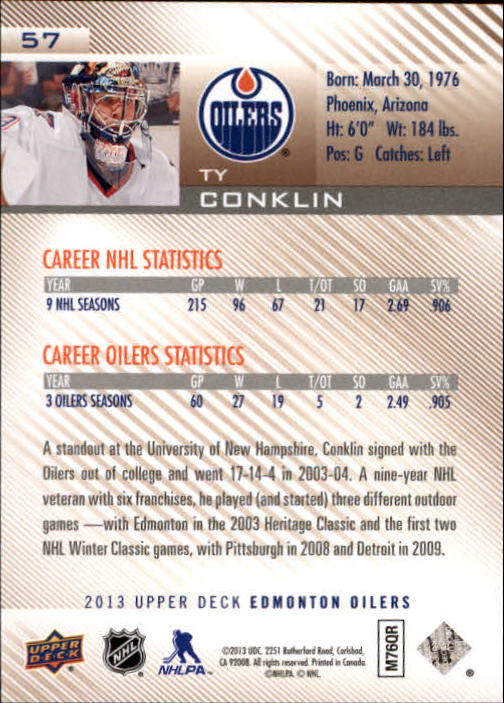 2013-14 Upper Deck Edmonton Oilers #57 Ty Conklin back image