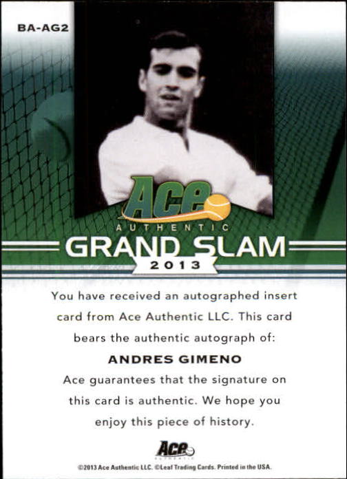 2013 Ace Authentic Grand Slam Brown #BAAG2 Andres Gimeno back image