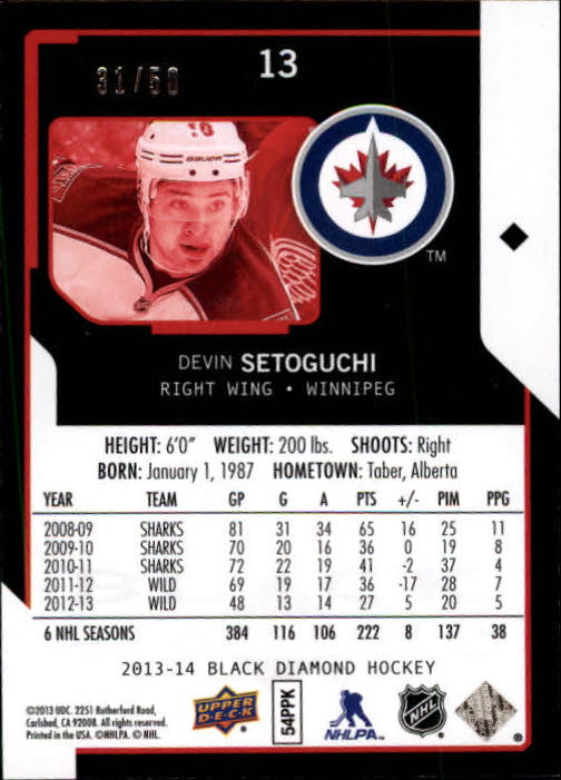 2013-14 Black Diamond Ruby #13 Devin Setoguchi back image