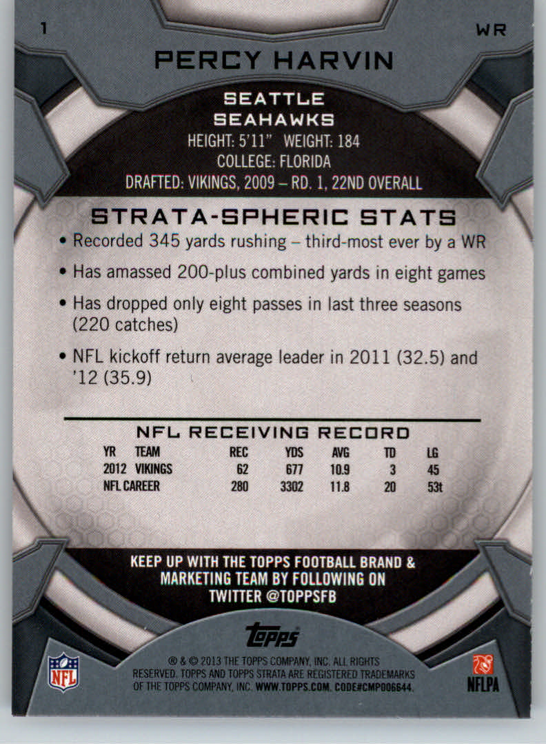 2013 Topps Strata #1 Percy Harvin back image