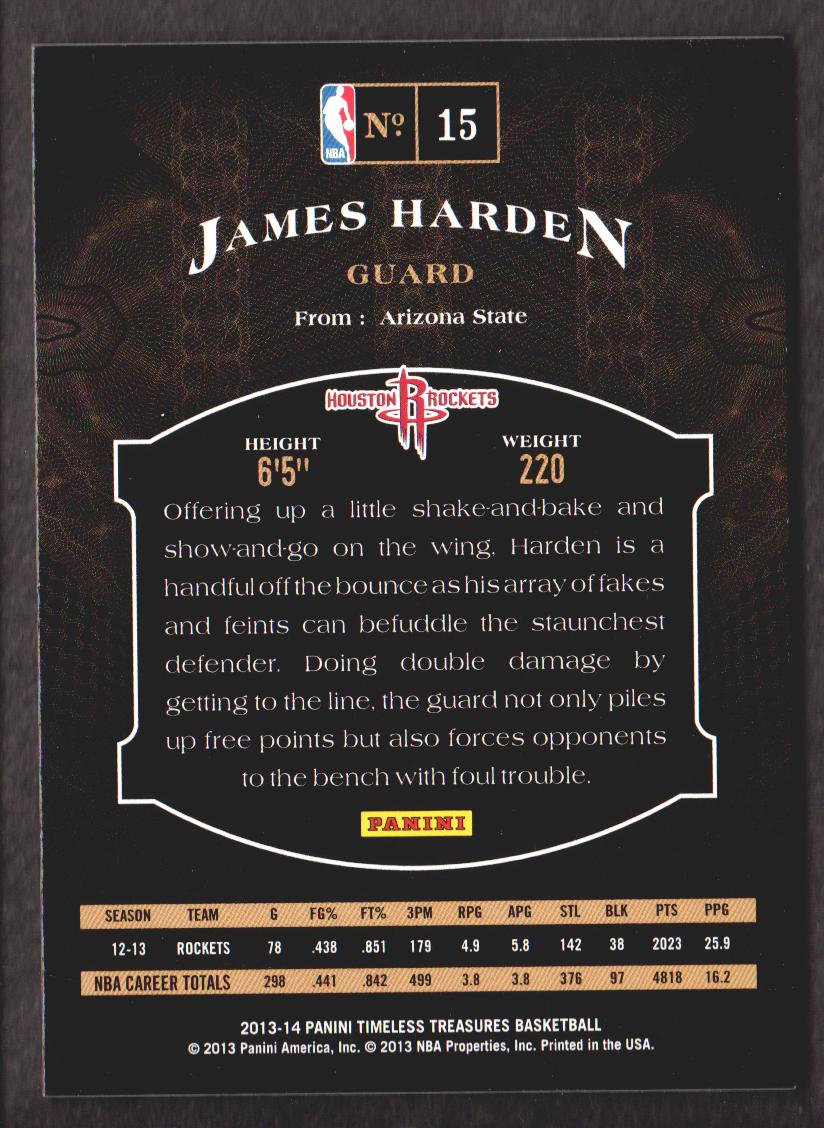 2013-14 Timeless Treasures #15 James Harden back image