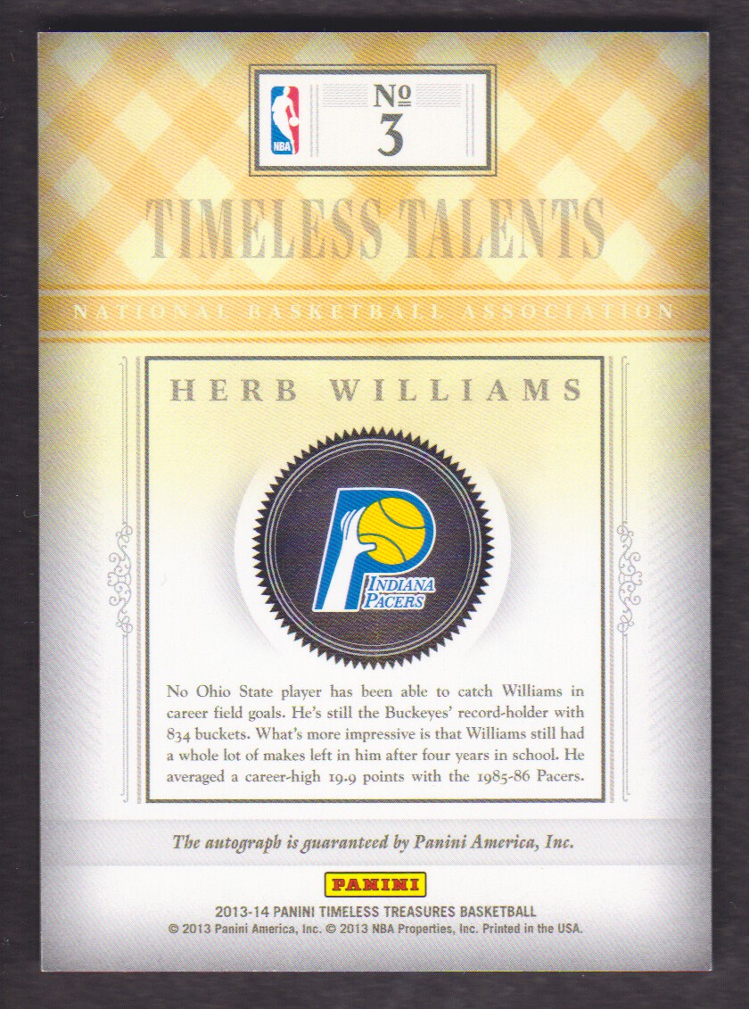 2013-14 Timeless Treasures Timeless Talents #3 Herb Williams back image