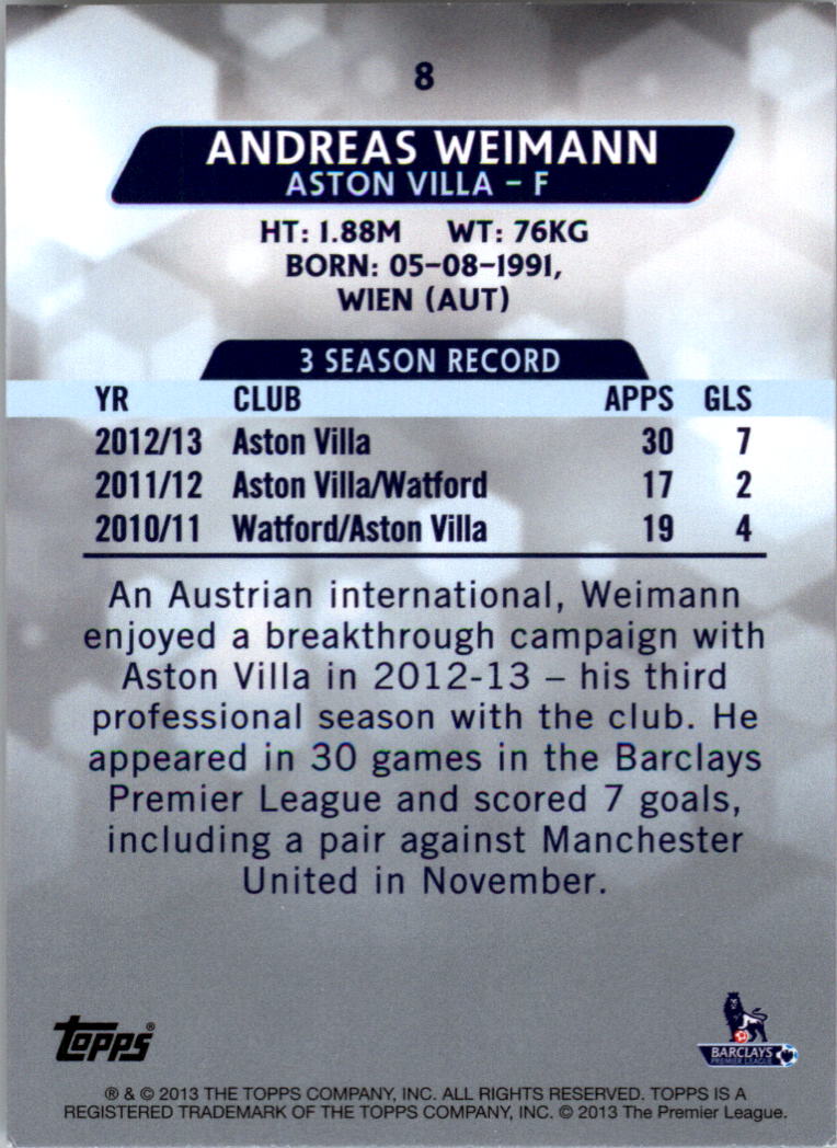 2013-14 Topps English Premier League Gold #8 Andreas Weimann back image