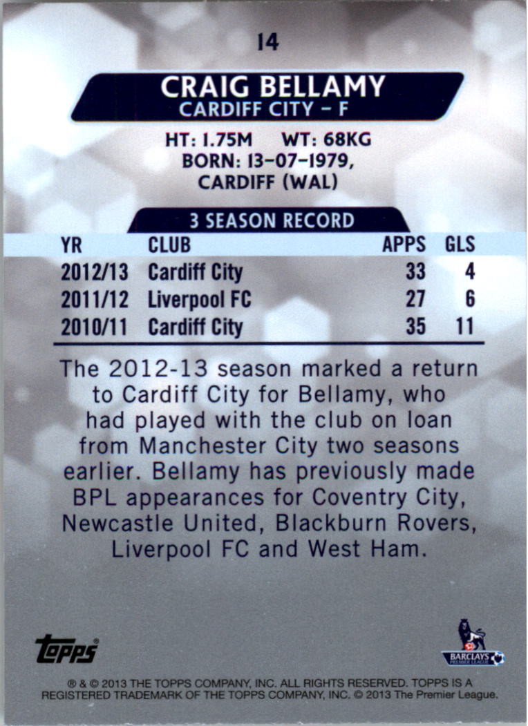 2013-14 Topps English Premier League Gold #14 Craig Bellamy back image
