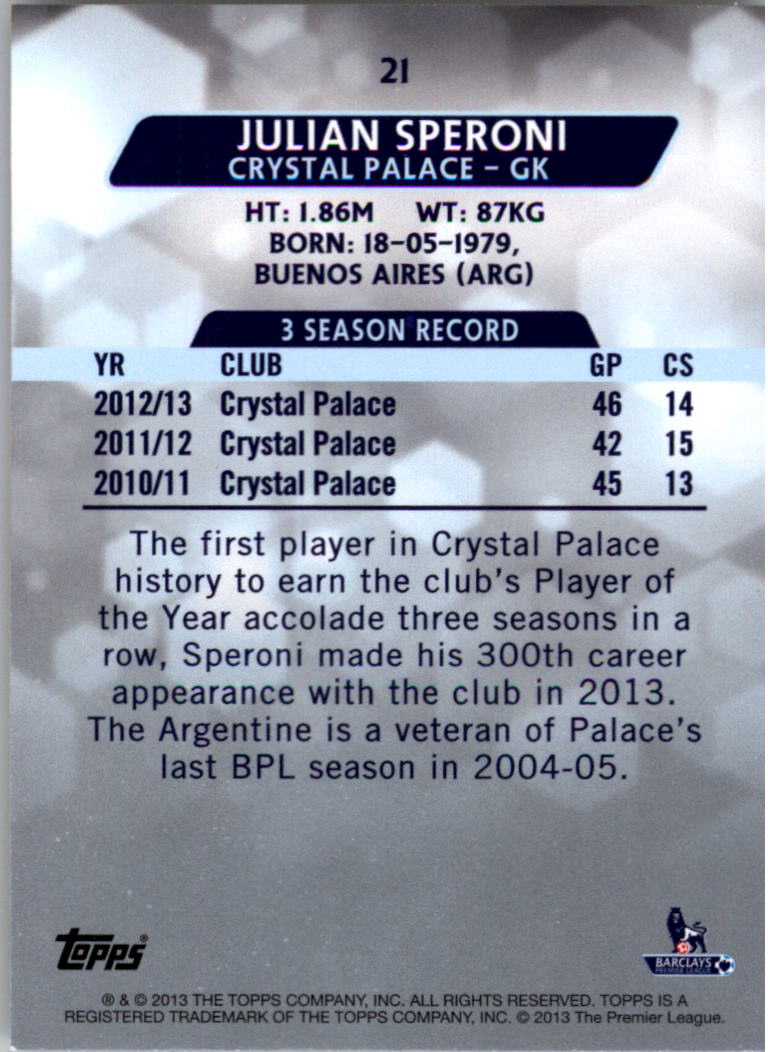2013-14 Topps English Premier League Gold #21 Julian Speroni back image