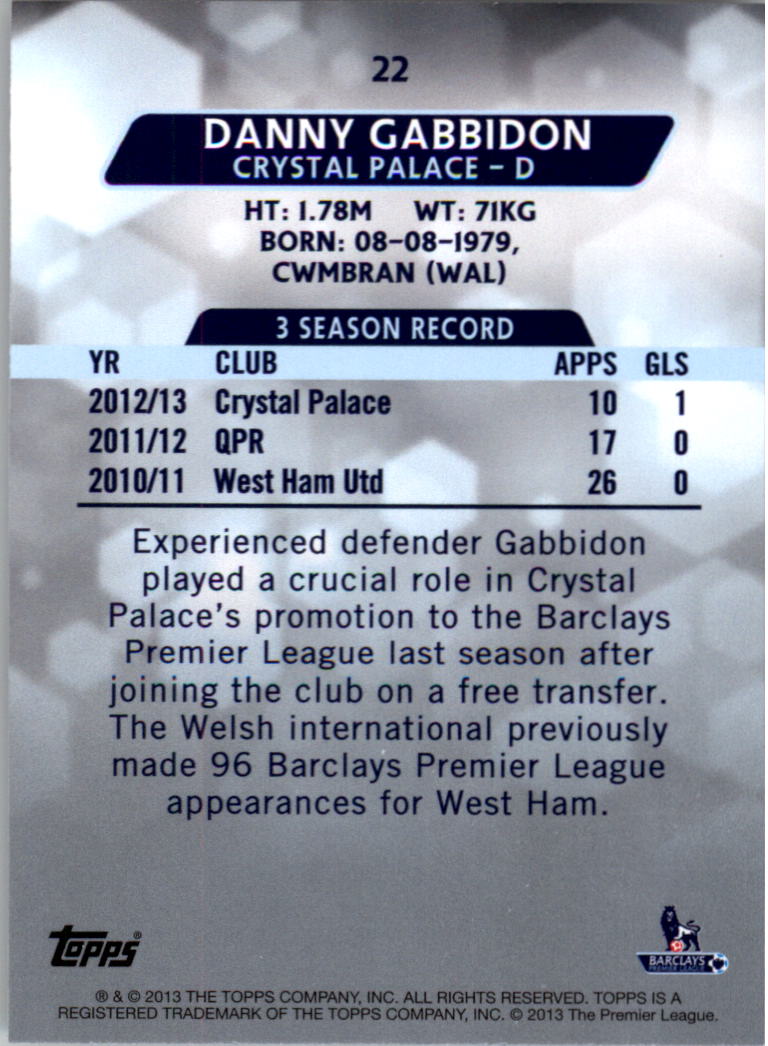 2013-14 Topps English Premier League Gold #22 Danny Gabbidon back image