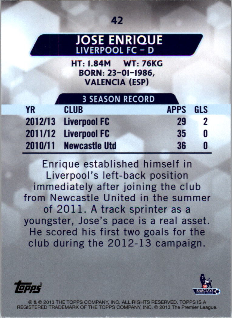 2013-14 Topps English Premier League Gold #42 Jose Enrique back image