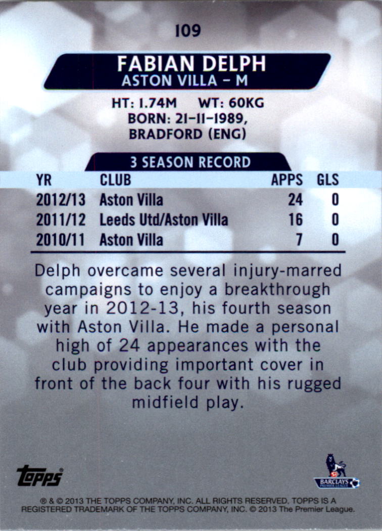 2013-14 Topps English Premier League Gold #109 Fabian Delph back image