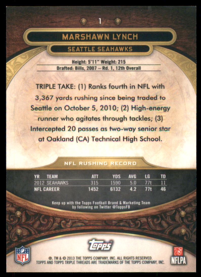 2013 Topps Triple Threads Ruby #1 Marshawn Lynch back image