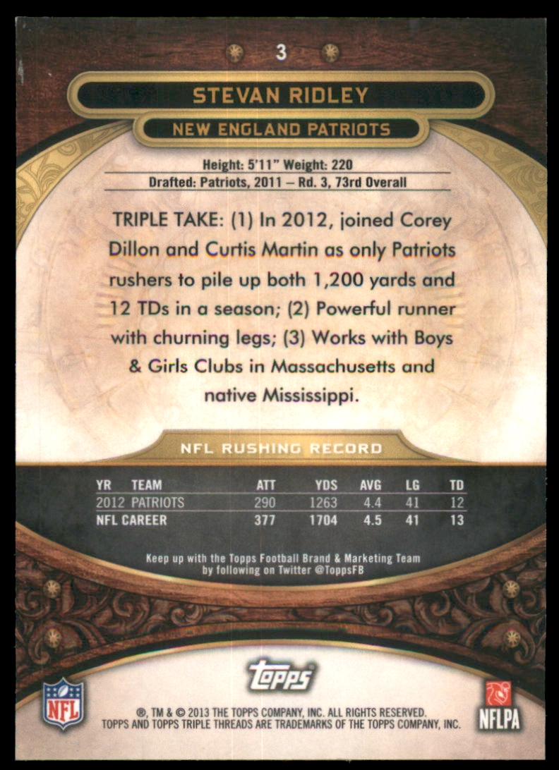 2013 Topps Triple Threads Ruby #3 Stevan Ridley back image