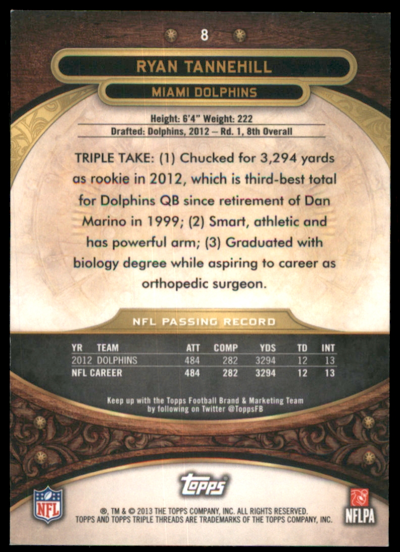 2013 Topps Triple Threads Ruby #8 Ryan Tannehill back image