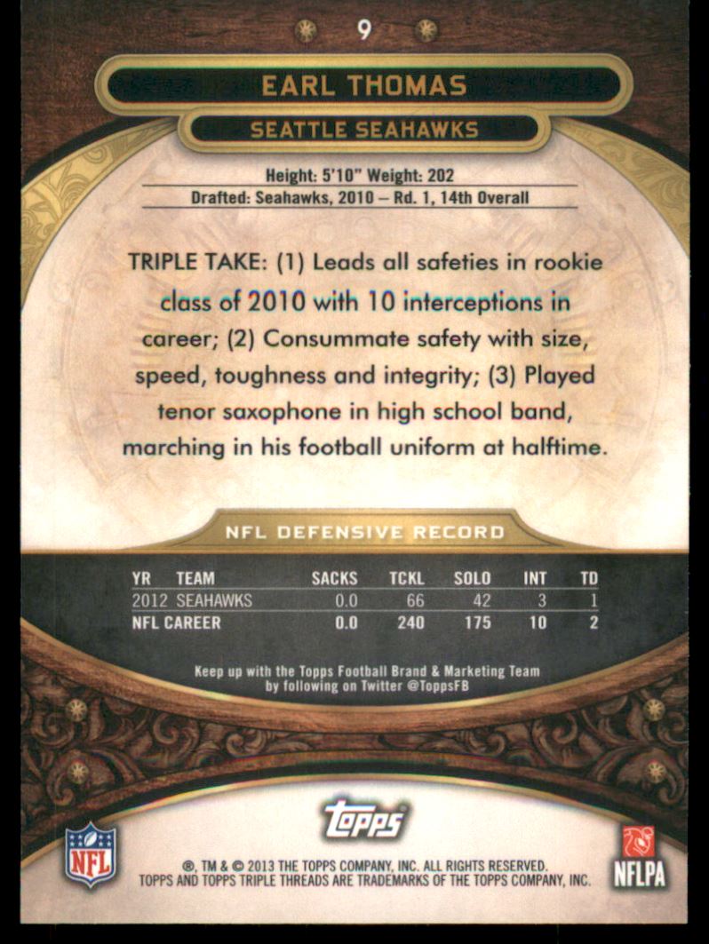 2013 Topps Triple Threads Ruby #9 Earl Thomas back image