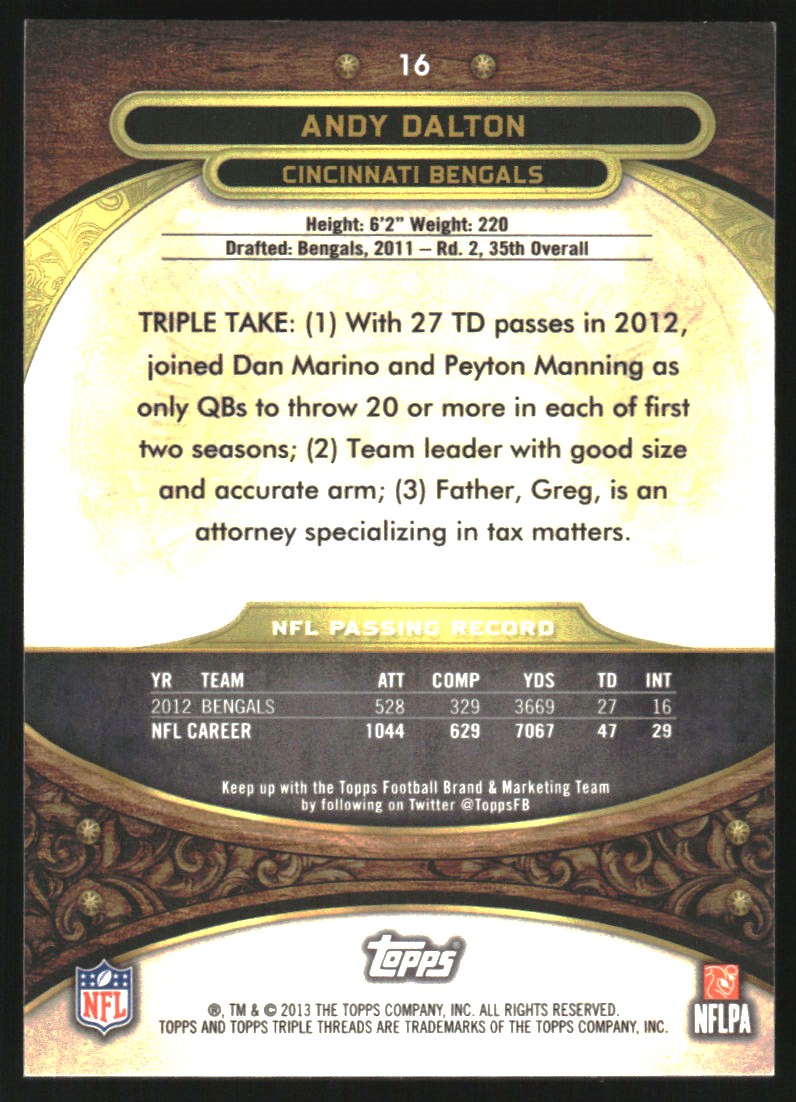 2013 Topps Triple Threads Ruby #16 Andy Dalton back image