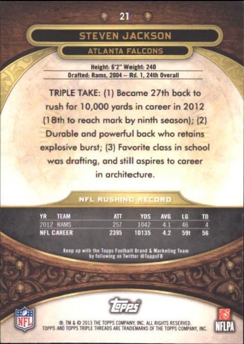 2013 Topps Triple Threads Ruby #21 Steven Jackson back image