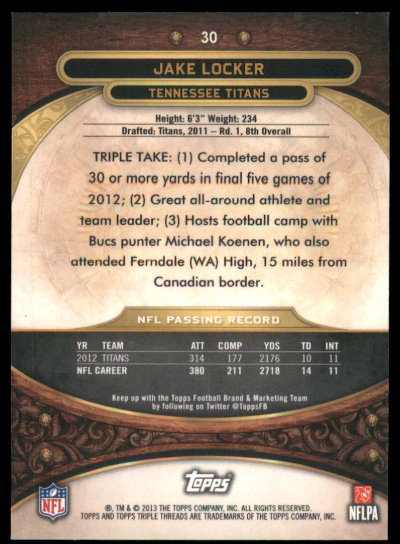 2013 Topps Triple Threads Ruby #30 Jake Locker back image