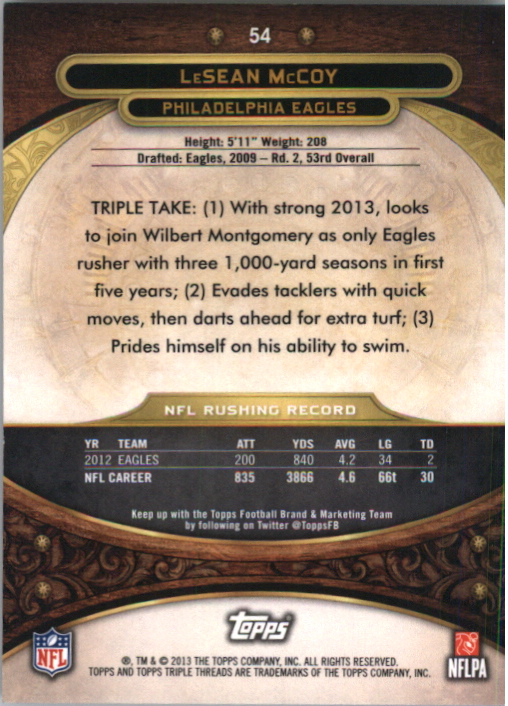 2013 Topps Triple Threads Ruby #54 LeSean McCoy back image