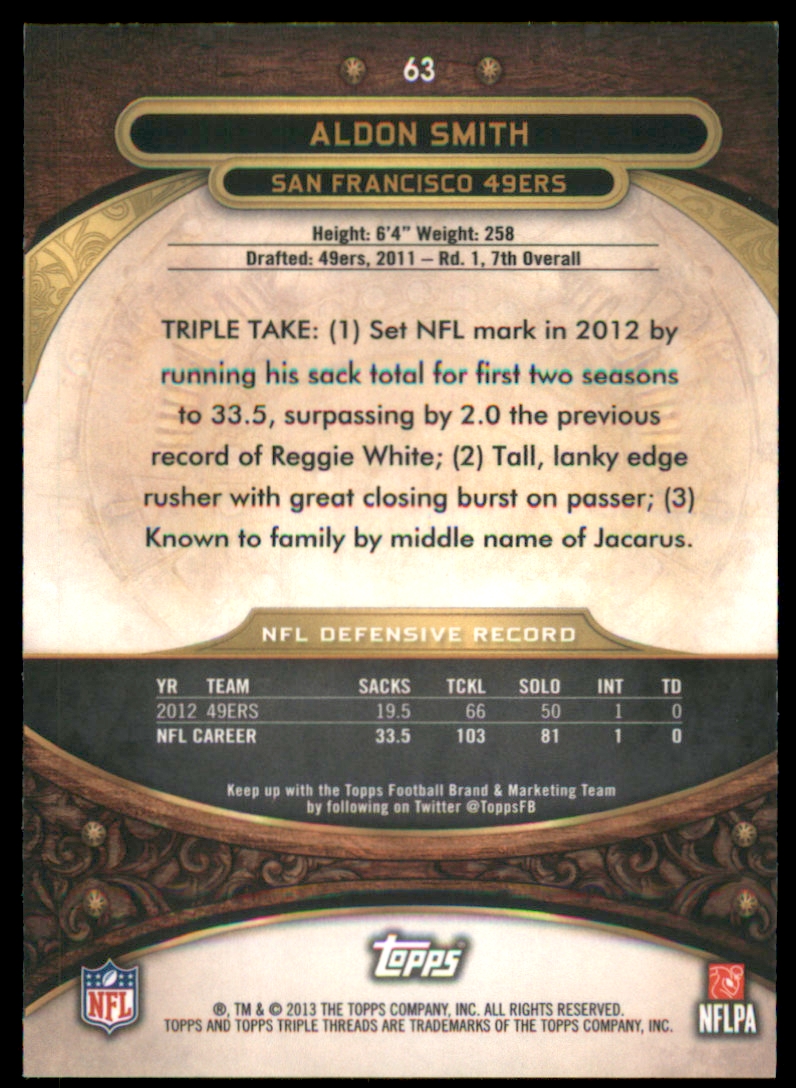 2013 Topps Triple Threads Ruby #63 Aldon Smith back image