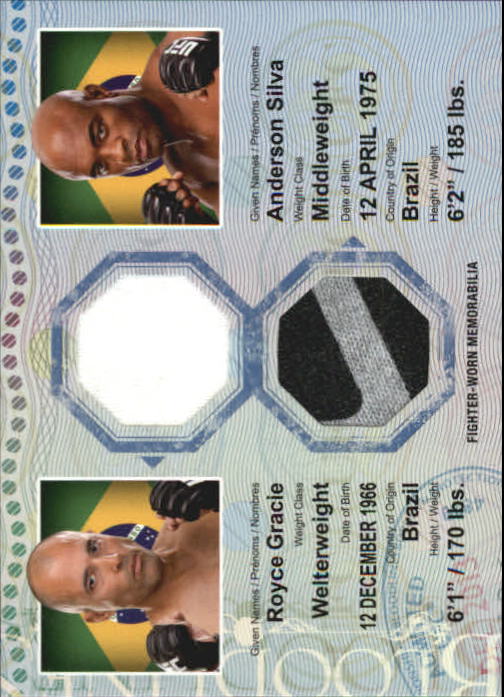 2013 Topps UFC Bloodlines Dual Fighter Relics #DRGS Royce Gracie/ Anderson Silva