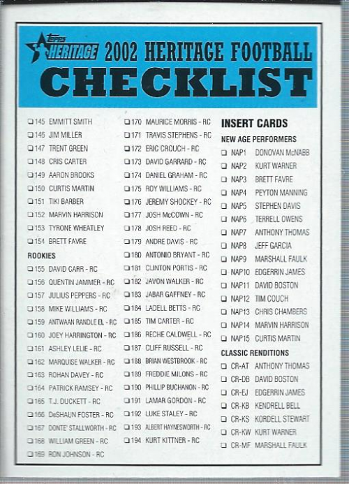 2002 Topps Heritage #CL2 Checklist 2