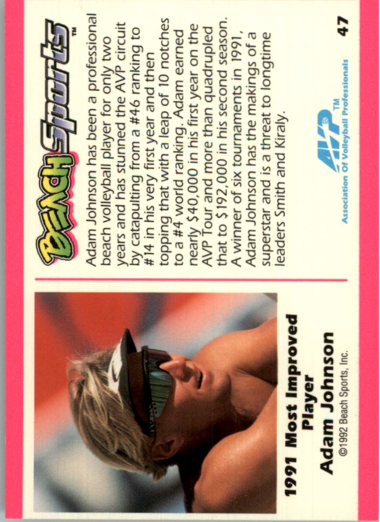 1992 Beach Sports #47 1991 Most Improved Player-Adam Johnson back image