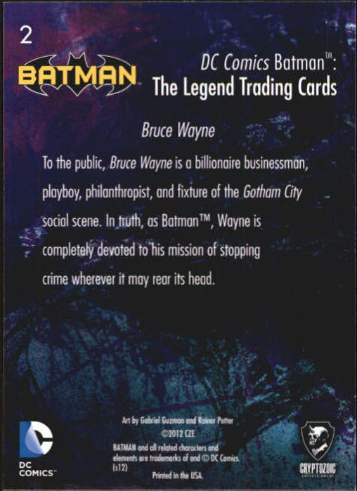2012 Cryptozoic DC Comics Batman The Legend Foil #2 Bruce Wayne back image