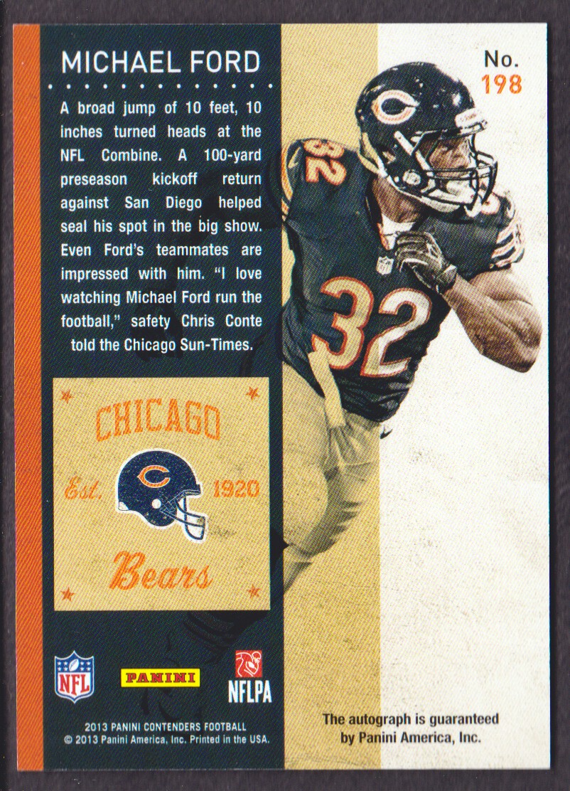 2013 Panini Contenders #198A Michael Ford AU RC back image