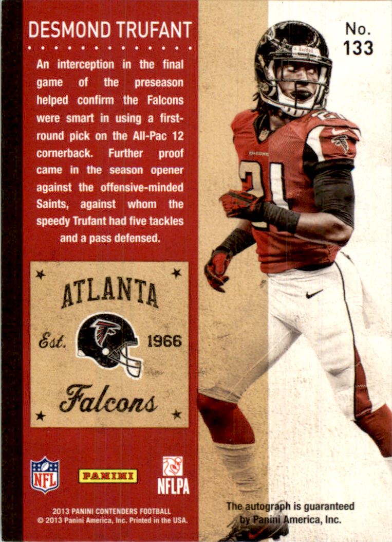 2013 Panini Contenders Playoff Ticket #133A Desmond Trufant AU back image
