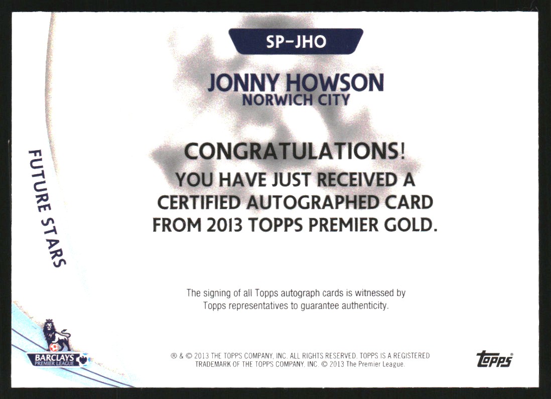 2013-14 Topps English Premier League Gold Star Players Autographs #SPJHO Jonny Howson