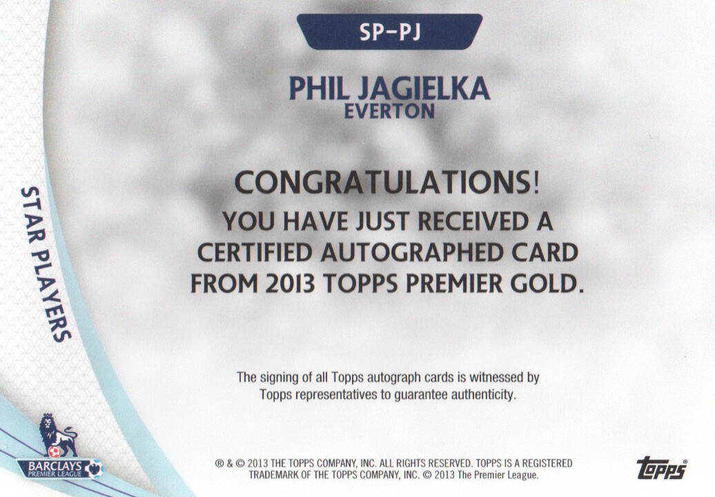 2013-14 Topps English Premier League Gold Star Players Autographs #SPPJ Phil Jagielka back image