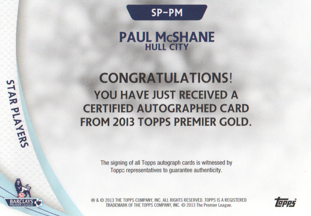2013-14 Topps English Premier League Gold Star Players Autographs #SPPM Paul McShane back image