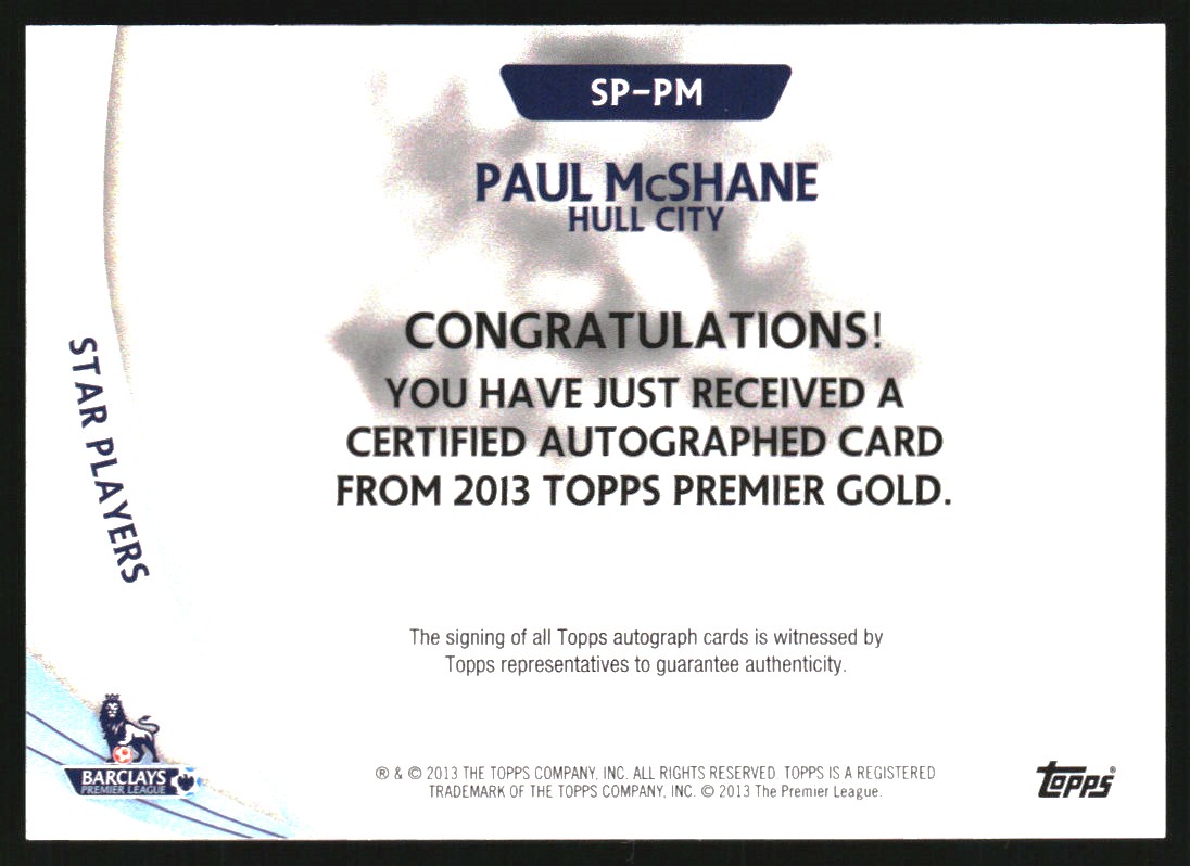 2013-14 Topps English Premier League Gold Star Players Autographs #SPPM Paul McShane