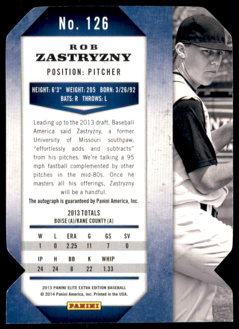 2013 Elite Extra Edition Signature Status Blue #126 Rob Zastryzny back image