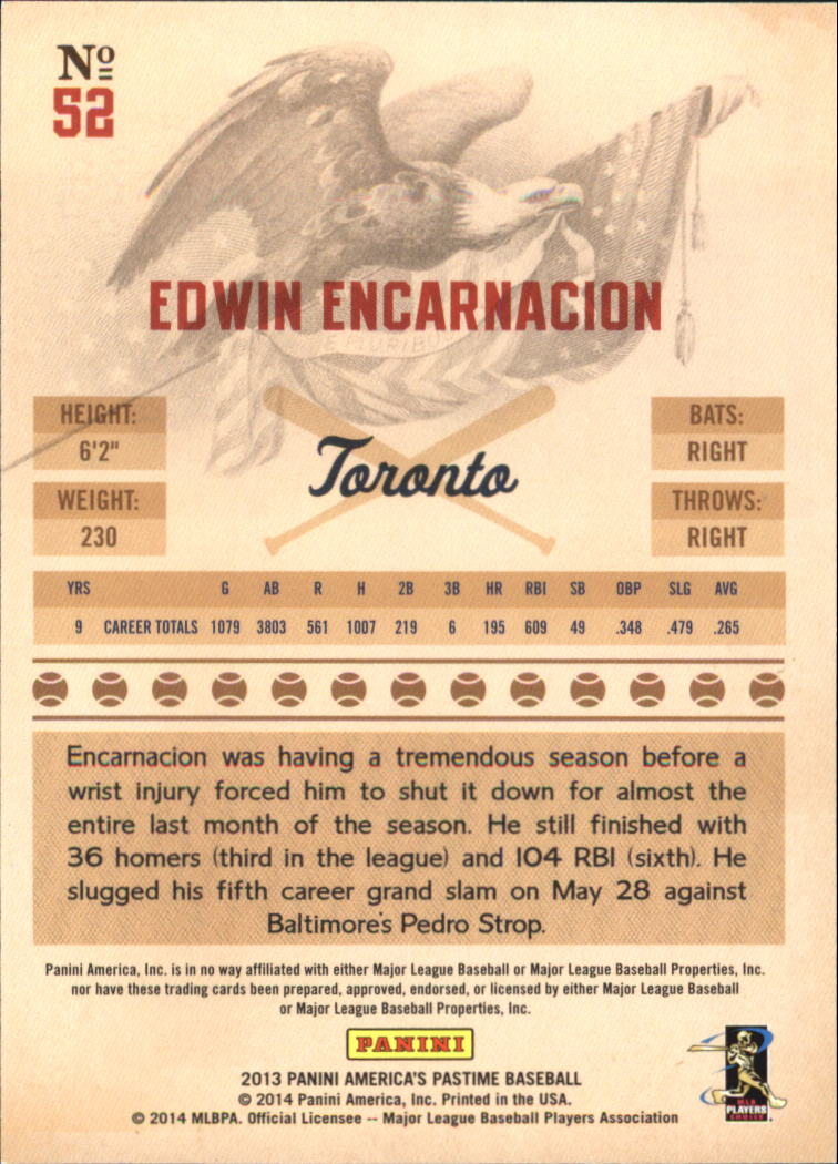 2013 Panini America's Pastime #52 Edwin Encarnacion back image