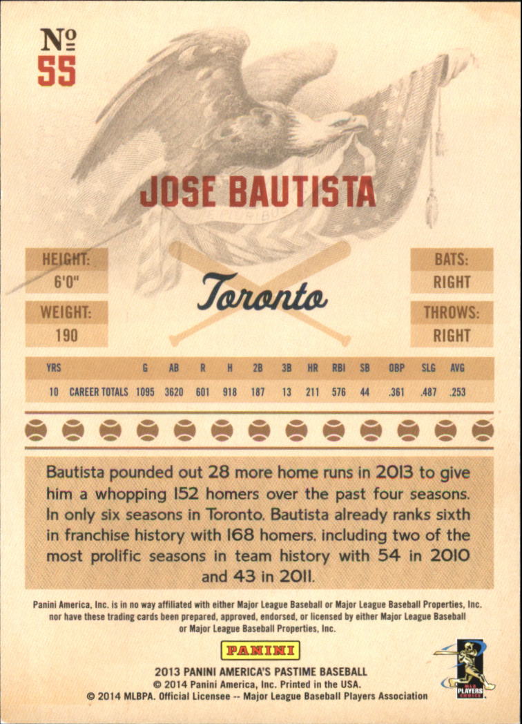 2013 Panini America's Pastime #55 Jose Bautista back image