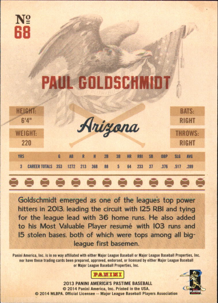 2013 Panini America's Pastime #68 Paul Goldschmidt back image
