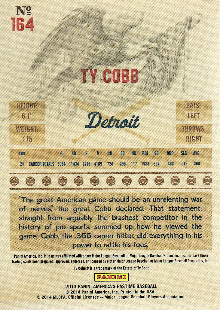 2013 Panini America's Pastime Gold #164 Ty Cobb back image