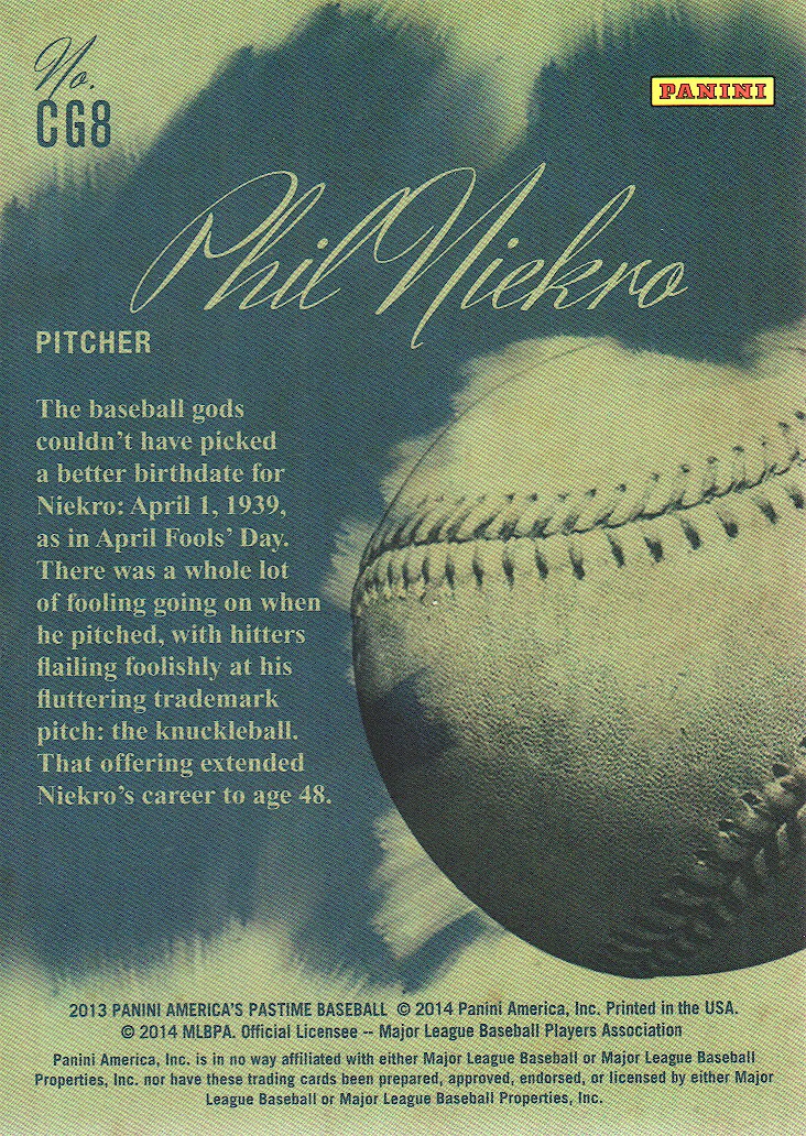 2013 Panini America's Pastime Characters of the Game #8 Phil Niekro back image
