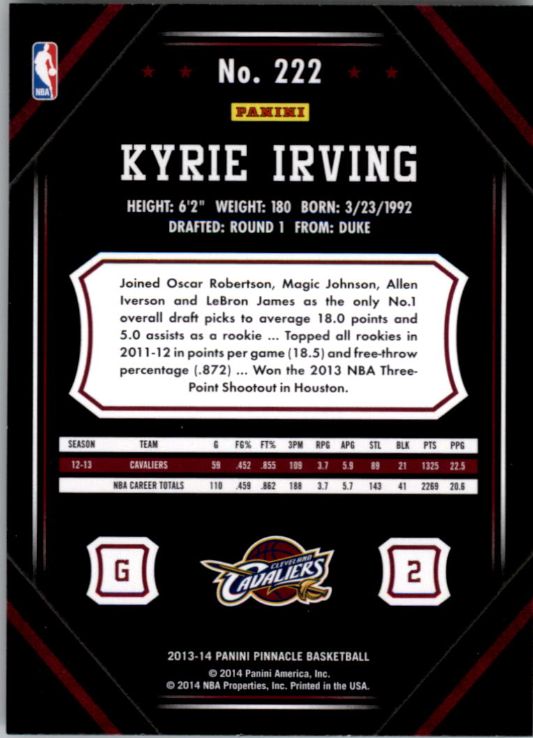 2013-14 Pinnacle Artist's Proofs #222 Kyrie Irving back image