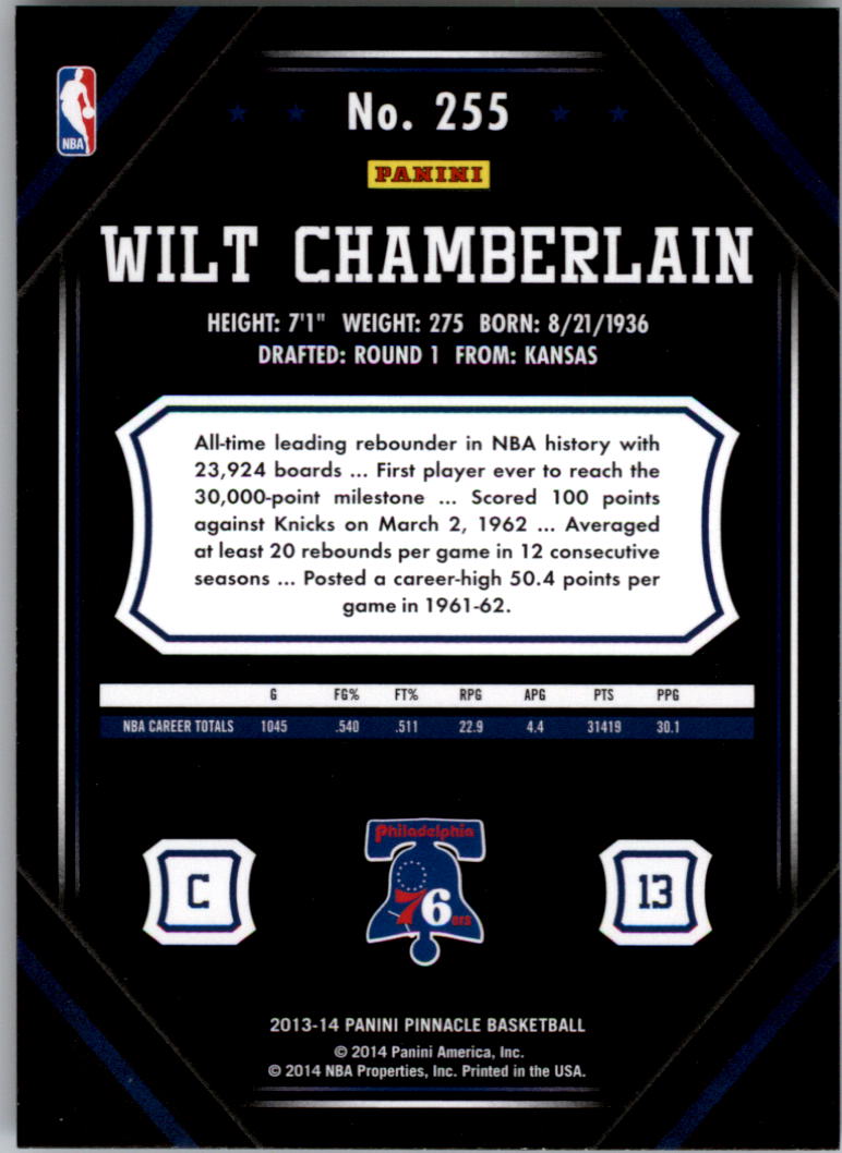 2013-14 Pinnacle Artist's Proofs #255 Wilt Chamberlain back image