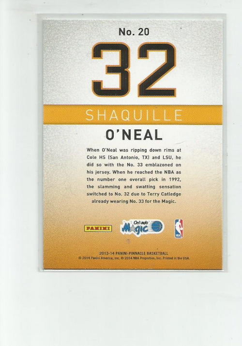 2013-14 Pinnacle Behind the Numbers Artist's Proofs #20 Shaquille O'Neal back image