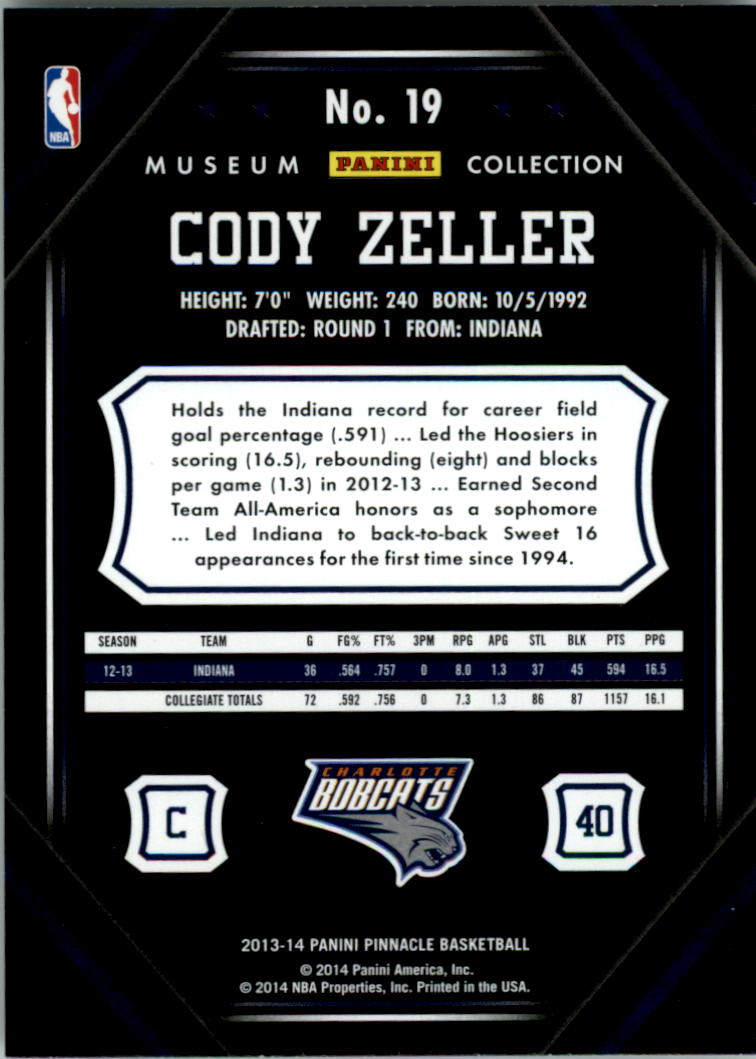 2013-14 Pinnacle Museum Collection #19 Cody Zeller back image