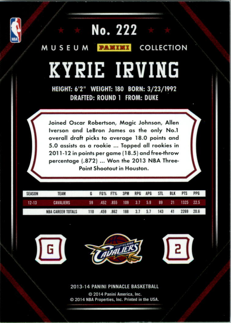 2013-14 Pinnacle Museum Collection #222 Kyrie Irving back image