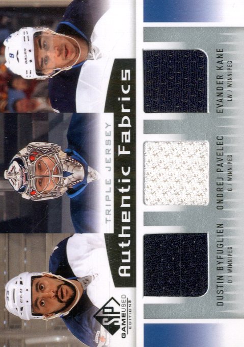 2013-14 SP Game Used Authentic Fabrics Triples #AF3JETS Dustin Byfuglien/Ondrej Pavelec/Evander Kane B