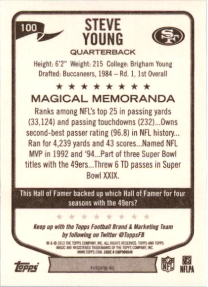2013 Topps Magic Mini #100 Steve Young back image